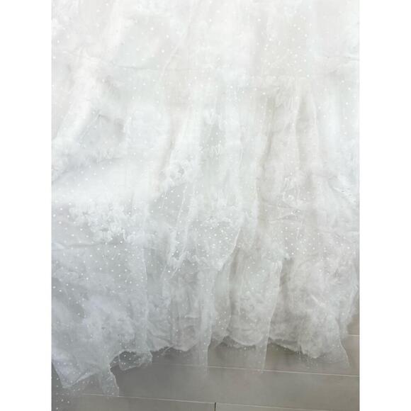 JUST ME White Lace Sleeveless Deep V-Neck Tiered Midi Dress Size L Open Back - Picture 8 of 16